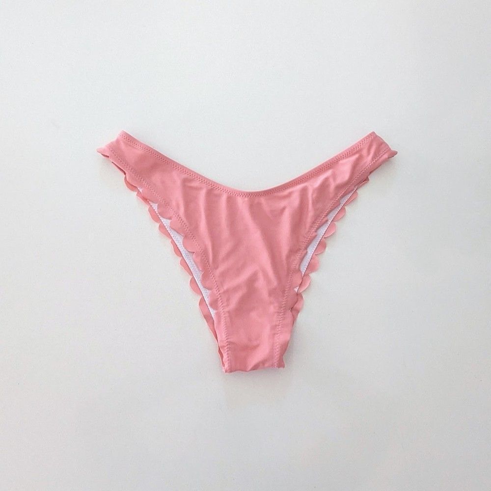Women's Zaful Bikini Bottoms Only Scalloped Pink Rose Medium High Waisted Cheeky - Picture 2 of 8